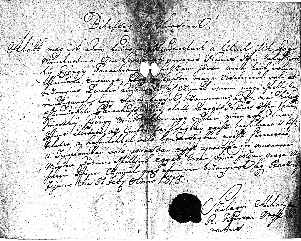 Volosinovszky Gyrgy bizonysglevele 1.
